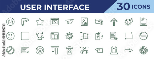 outline user interface icons set - user tings interface, evil smile, forbbiden. editable vector for web and mobile ui