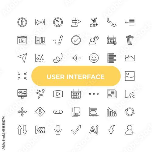 outline user interface icons set - navigation arrows, air outlet, dual bars interface. editable vector for web and mobile ui