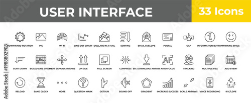 outline user interface icons set - four expand arrows, sand clock, 91 c/ldpe. editable vector for web and mobile ui