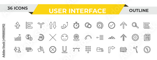 outline user interface icons set - gear option, boring, paint. editable vector for web and mobile ui