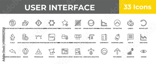 outline user interface icons set - anchor point, smiles, viewer. editable vector for web and mobile ui