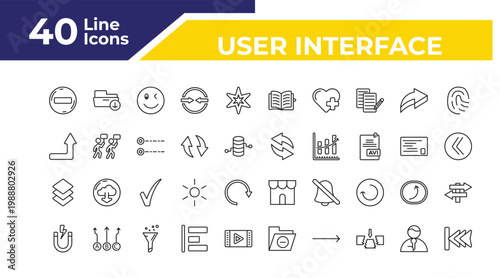 outline user interface icons set - right up arrow, layer button, magnet. editable vector for web and mobile ui