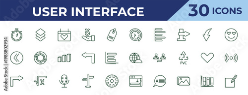 outline user interface icons set - anti clockwise, double arrows, turn right arrow. editable vector for web and mobile ui
