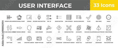 outline user interface icons set - head, level, face detection. editable vector for web and mobile ui