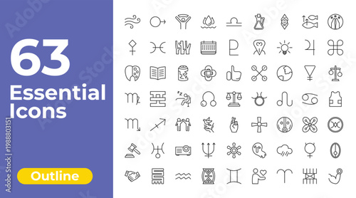 outline zodiac icons set - aqua, pluto, nitre. editable vector for web and mobile ui