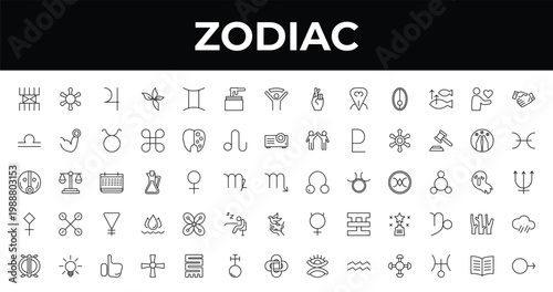 outline zodiac icons set - wax, pisces, soot. editable vector for web and mobile ui