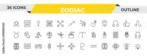 outline zodiac icons set - lethargy, beauty, projection. editable vector for web and mobile ui
