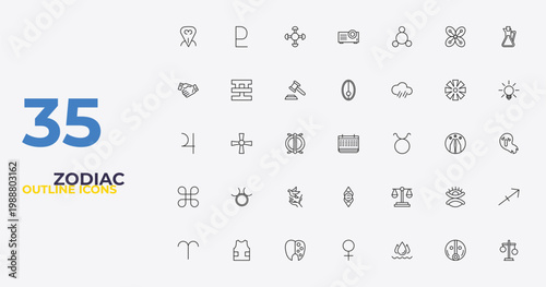 outline zodiac icons set - nitre, justice, inequality. editable vector for web and mobile ui