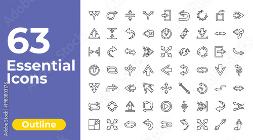 outline arrows icons set - divide, exit down, shuffle arrows. editable vector for web and mobile ui