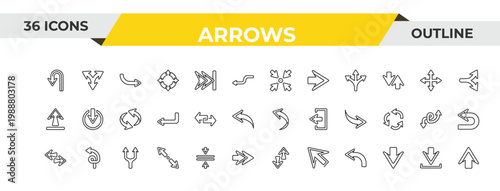 Schilderij op canvas outline arrows icons set - minimize, transfer, splitting arrow