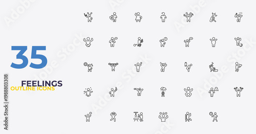 outline feelings icons set - curious human, silly human, impatient human. editable vector for web and mobile ui