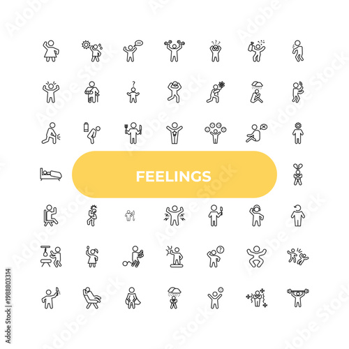 outline feelings icons set - sore human, scared human, curious human. editable vector for web and mobile ui