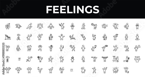outline feelings icons set - annoyed human, proud human, aggravated human. editable vector for web and mobile ui