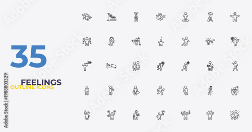 outline feelings icons set - confused human, rough human, fantastic human. editable vector for web and mobile ui