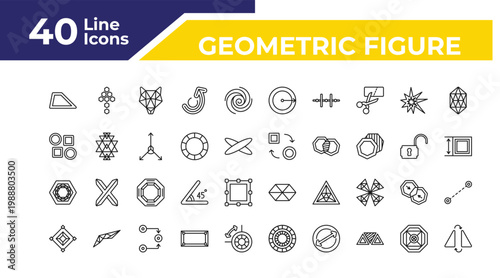 outline geometric figure icons set - array, polygonal hexagon, synergy. editable vector for web and mobile ui