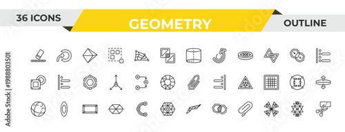 outline geometry icons set - cylinder, flow, rectangle. editable vector for web and mobile ui