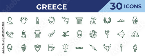 outline greece icons set - pillar, pegasus, socrates. editable vector for web and mobile ui