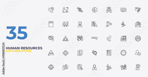 outline human resources icons set - onboarding, curriculum vitae, appearance. editable vector for web and mobile ui