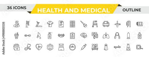 outline health and medical icons set - enema, gym, cardiology. editable vector for web and mobile ui
