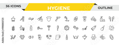 outline hygiene icons set - ablution, shaving razor, lens. editable vector for web and mobile ui