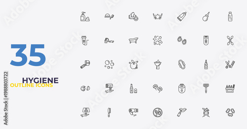 outline hygiene icons set - bubbles, epliator, parasite. editable vector for web and mobile ui
