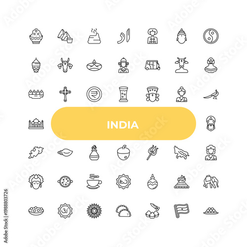 outline india icons set - sandesh, biju janata dal, ornament. editable vector for web and mobile ui