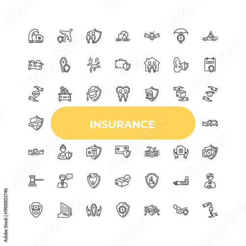 outline insurance icons set - life insurance, construction risk, disabled. editable vector for web and mobile ui