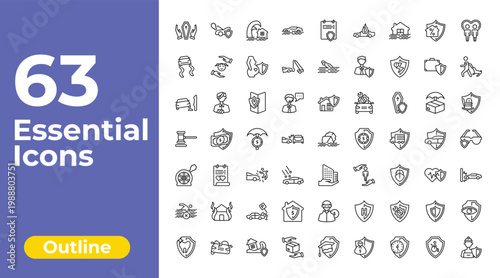 outline insurance icons set - flood risk, drown, vision insurance. editable vector for web and mobile ui