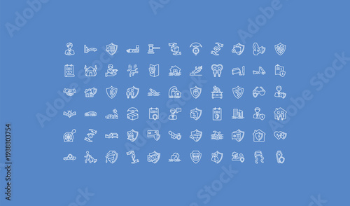 outline insurance icons set - finances, flooded house, bite. editable vector for web and mobile ui