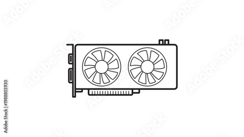 GPU Graphics Card Vector Icon with Editable Stroke. Minimalist Black Line Illustration of a Computer Video Card for Gaming and Hardware Design. Scalable Outline Graphic on White Background.