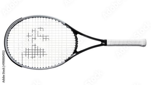 Canvastavla Black tennis racket with white grip, isolated on transparent background