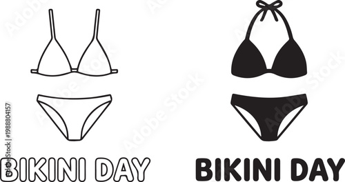 A graphic illustration featuring two different bikini styles with the text 'BIKINI DAY', suitable for marketing, advertising, or lifestyle themes.