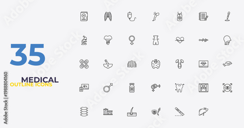 outline medical icons set - nutrionist, united heterosexual, liver. editable vector for web and mobile ui