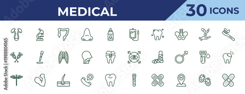outline medical icons set - perfusion, crutches, caduceus. editable vector for web and mobile ui