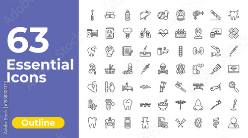 outline medical icons set - liver, cardiogram, dosage medical tool. editable vector for web and mobile ui