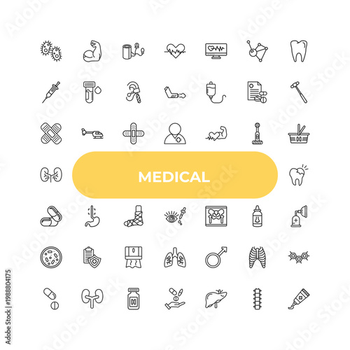 outline medical icons set - plaster, esophagus, male. editable vector for web and mobile ui