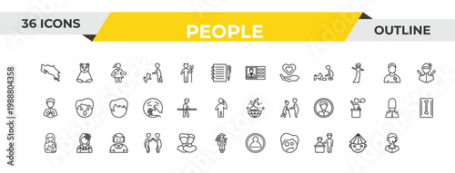 outline people icons set - identification ard, kidnapping, mexican woman. editable vector for web and mobile ui