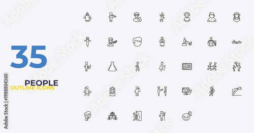 outline people icons set - graduated student, man talking with phone, alien smile. editable vector for web and mobile ui