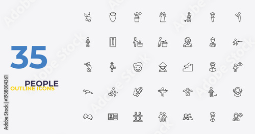 outline people icons set - carpenter working, getting dressed, female doctor. editable vector for web and mobile ui