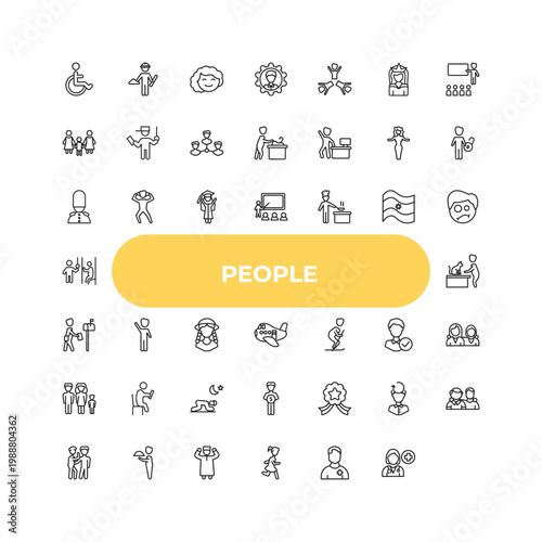 outline people icons set - queens guard, postman working, man saving money. editable vector for web and mobile ui