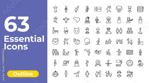 outline people icons set - give a piggy back ride, war prisioner, male users. editable vector for web and mobile ui