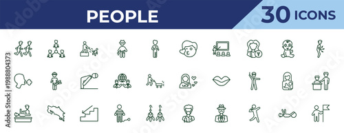 outline people icons set - kiss smile, cough, chiropractic. editable vector for web and mobile ui