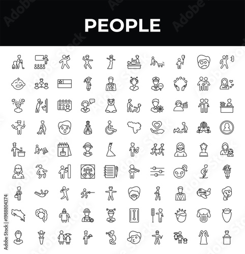 outline people icons set - crying baby, chef cooking, mind game. editable vector for web and mobile ui