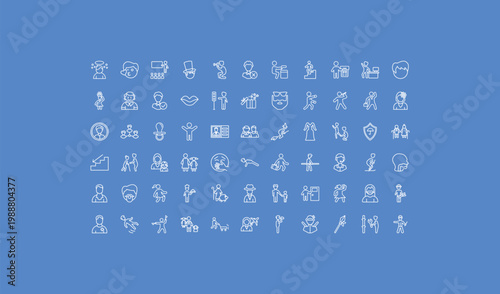 outline people icons set - criminal heist, open present box, slide down. editable vector for web and mobile ui