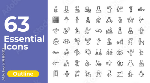 outline people icons set - babysitter and child, sitting man reading, elegant man. editable vector for web and mobile ui
