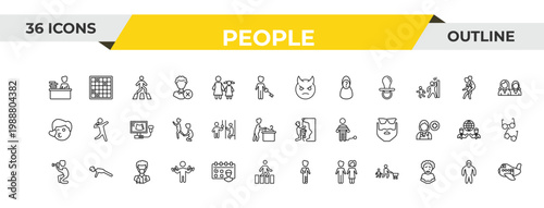 outline people icons set - devil head with horns, pregnant priority, paramedic. editable vector for web and mobile ui