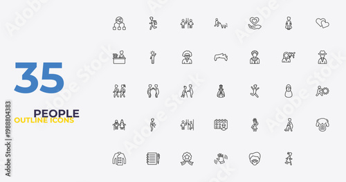 outline people icons set - old woman, meeting date, girl running. editable vector for web and mobile ui