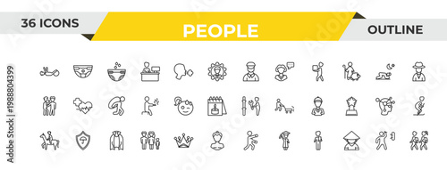 outline people icons set - dutch, relieved smile, cape. editable vector for web and mobile ui
