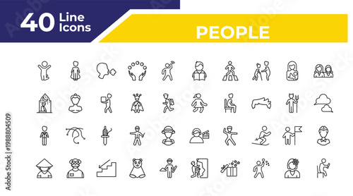 outline people icons set - julus, ceo man, chinese man. editable vector for web and mobile ui