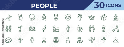 outline people icons set - sad smile, children in school, girl smile. editable vector for web and mobile ui